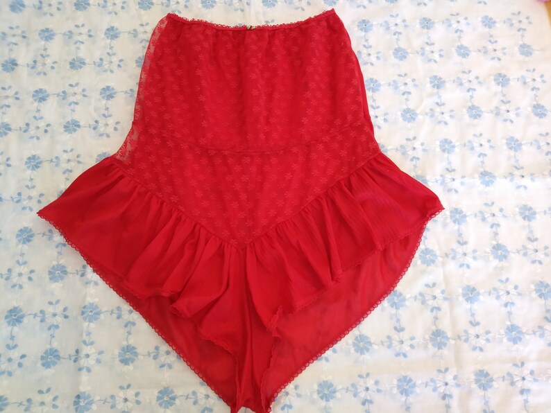 Vintage lipstick red semi sheer teddy romper lingerie
