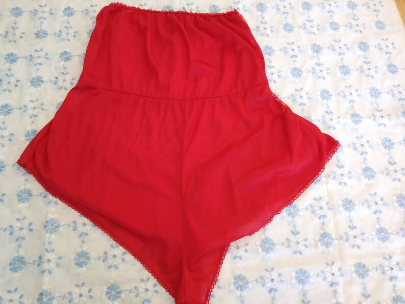 Vintage lipstick red semi sheer teddy romper lingerie