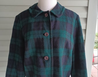 Chaqueta corta de lana Pendleton vintage de los años 50 – Cuadros verdes y azules, talla M/L