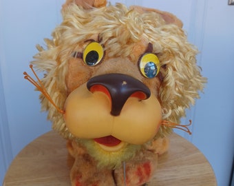 Vintage cute kitsch 1960s Mattel Larry the Lion rubber face plush pull string toy As Is