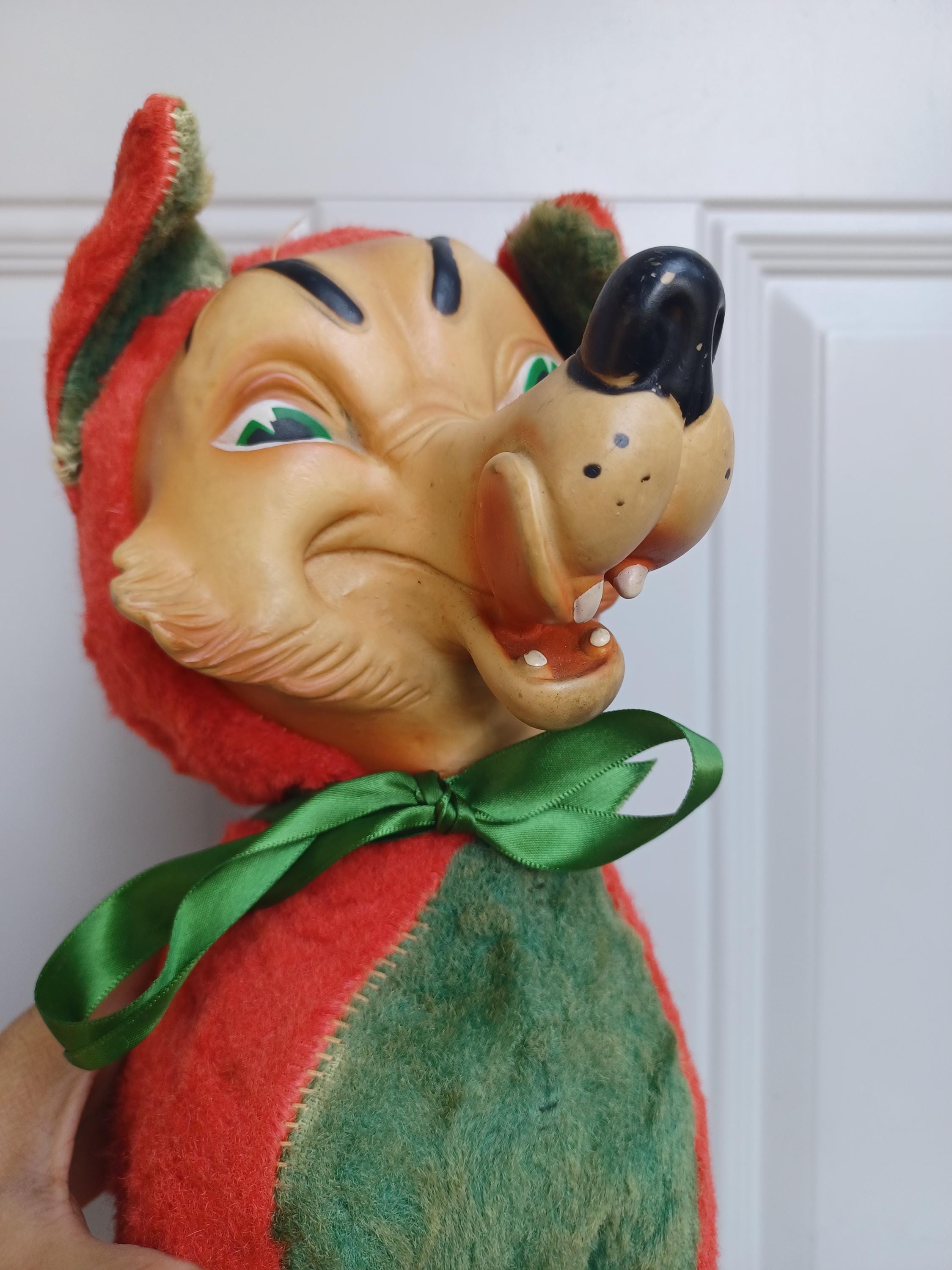 Sale Vintage Rubber Face Big Bad Wolf Red Green Stuffed