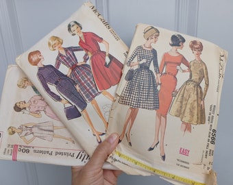 Vintage 1950s shirt waist dress sewing patterns crafting paper mixed media