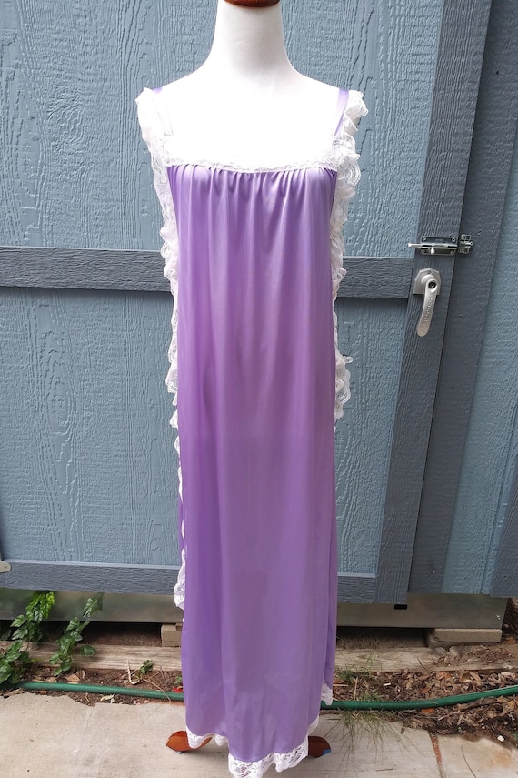 SALE Vintage Sexy Open Side Long Purple Nylon Nightgown Tabard W Lace Trim  Medium -  Canada
