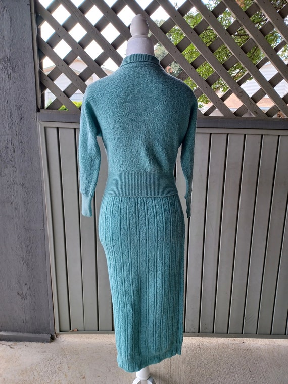 Vintage 1940s gorgeous blue wool knit sweater ski… - image 4