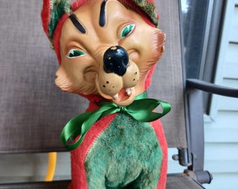 Sale Vintage Rubber Face Big Bad Wolf Red Green Stuffed