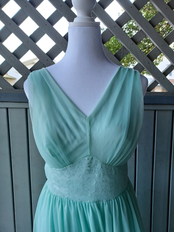 Vintage pale blue semi sheer chiffon Grecian style