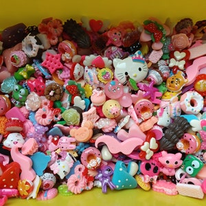 Kawaii flat back resin cabochons confetti scoop kawaii lucky dip - cute animals, sweets, mushrooms, whipped cream, flowers, hearts etc.