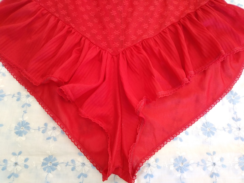 Vintage lipstick red semi sheer teddy romper lingerie