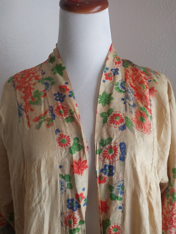 Vintage 1920s gorgeous silk pongee robe flowers pa