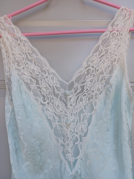 Vintage pale robins egg blue lace and jacquard nig