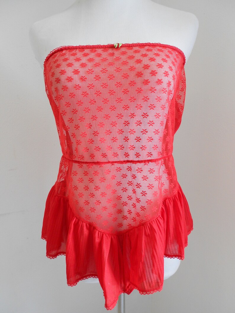 Vintage lipstick red semi sheer teddy romper lingerie