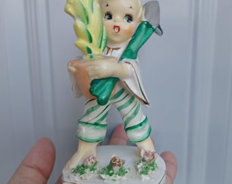 SALE Vintage Lefton Boy May Angel figurine Spring Garden - As Is