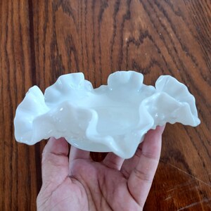 SALE Vintage hobnail ruffle edge milkglass trinket dish mini bowl