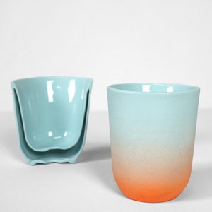 SUNSET THERMO CUP Moderne Qualität Porzellan Thermo Teetasse Doppelwand Isolating Tasse Hot Drinks Farbe Thermos Cup Hell Orange grün Bild 1