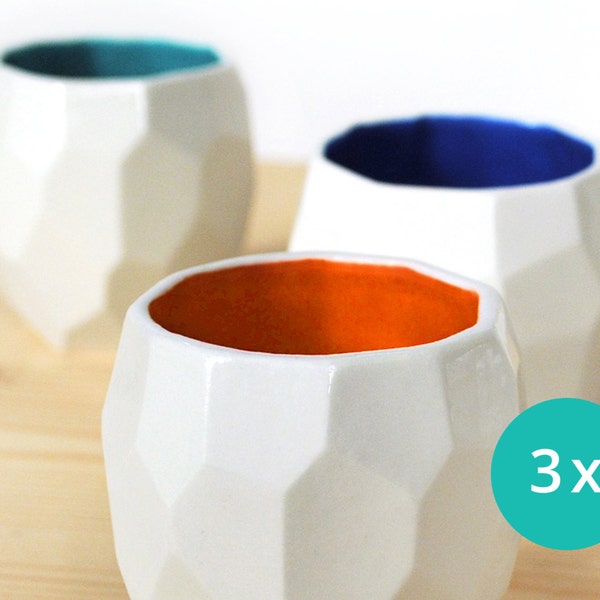 Modern ceramic espresso cup - handmade in polygons espresso - Poligon facetted espresso cup in bright quality tableware - Bright Orange