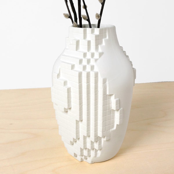 PIXEL VASE - Modern Quality porcelain pixel white - vase flowers in pixelated - analog and digital - squared vase - flower - bouquet - White