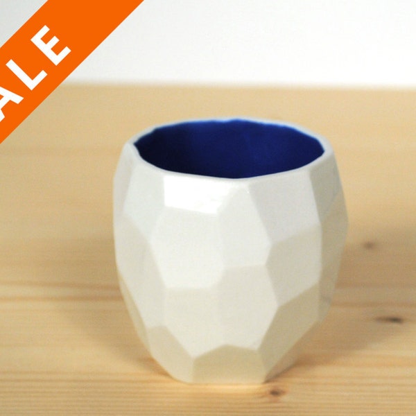 Modern ceramic espresso cup - handmade in polygons espresso - Poligon facetted espresso cup in bright quality tableware - Cobalt Blue
