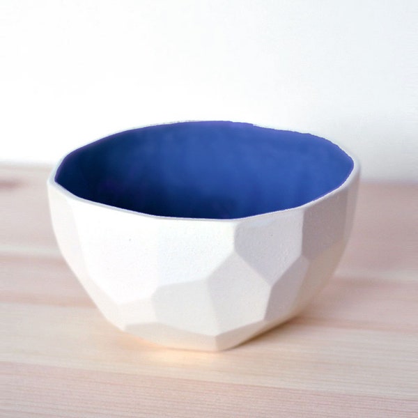 Modern porcelain breakfast bowl - soup bowl handmade in polygons out of porcelain- facetted design - Poligon colored bowl - Cobalt blue