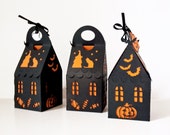 paper cut halloween spooky house treat box ready made 2,5x2,5x4,5inch