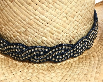 Navy Blue Hat Band - Blue Hat Band - Crystal Hat band - Adjustable Hat Band - Cowboy Hat Band - Western Hat Band - Hat Band - Hat Jewelry