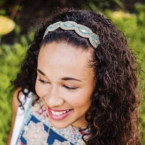 Turquoise Headband - Gatsby Headband- Photo Props - Beaded Headband - Adjustable Headbands - Crystal Headband - Gifts for Women - Hat Band