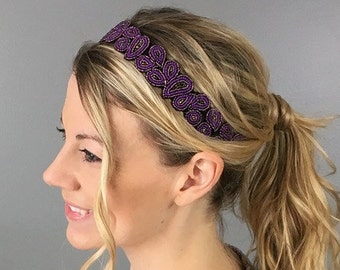 Beaded Headband - Boho Headband - Jeweled Headband - Purple Headband - Adjustable Headband - Bridal Hair Accessory - Gifts for Her - Nurse