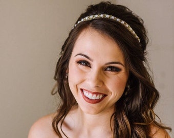 Bridal Headband - Crystal headband - Adjustable Headband - Beaded Headband - Gift for her - Boho Headband - Photo Props - Hat Band - Gatsby