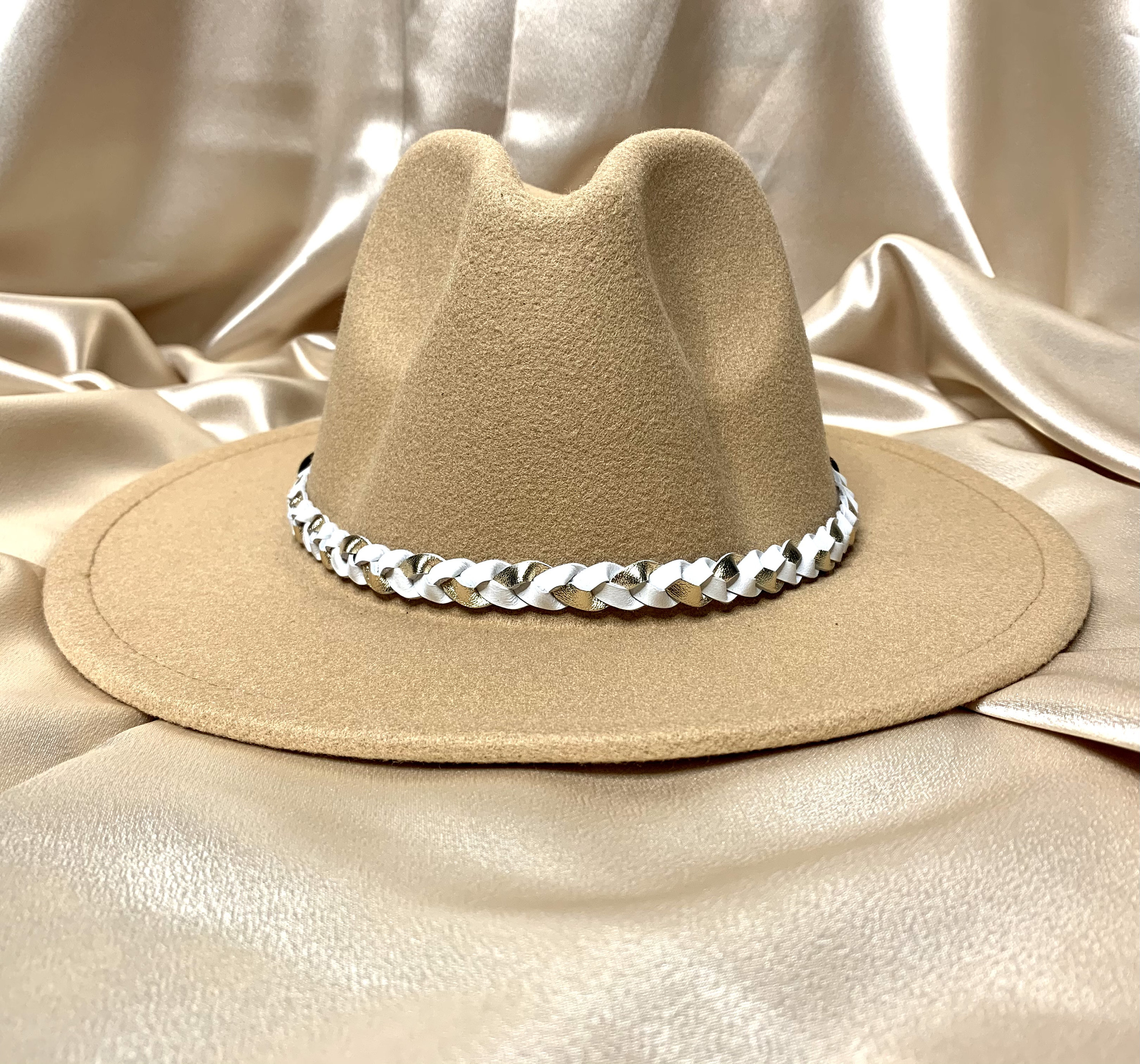 White \u0026 Gold Leather Braided Hat band