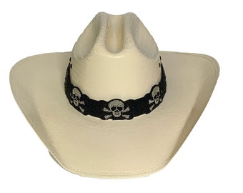 Skull & Crossbones Hat band - Beaded Hat Band - Adjustable Hatband - Black Hat Band - Cowboy Hat Band - Bad A** Hat Band - Hand Made hatband