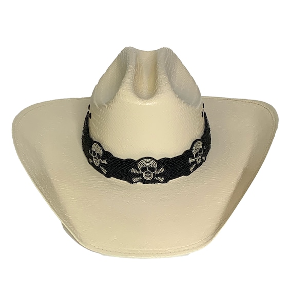 Skull & Crossbones Hat band - Beaded Hat Band - Adjustable Hatband - Black Hat Band - Cowboy Hat Band - Bad A** Hat Band - Hand Made hatband