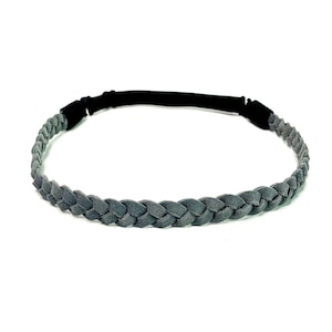 Gray Leather Braided Headband - Gray Braided Headband - Gray Hippy Headband - Suede Headband - Braided Leather Headband -  Boho Headband