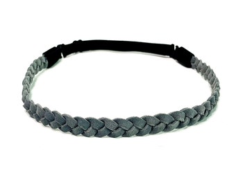 Bandeau tressé en cuir gris - Bandeau tressé gris - Bandeau Hippy gris - Bandeau en daim - Bandeau en cuir tressé - Bandeau Boho