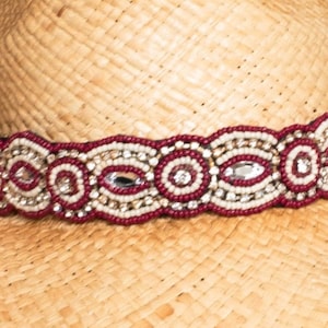 Red & White Hat Band - Crystal Hat band - Adjustable Hat band - Cowboy Hat Band - Decorative Hat Band -  Photo Prop - Hat Band - Hat Jewelry