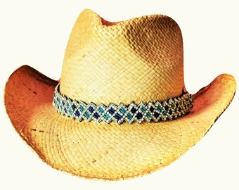 Kristall Hutband - Blaues Hutband - Verstellbares Hutband - Western Hutband - Hutschmuck - Perlen Hutband - Cowboy Hutband