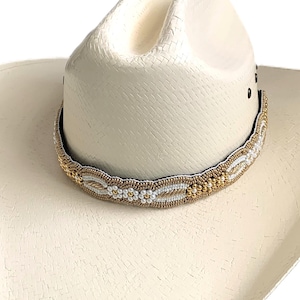 Beaded Hat Band - Pearl Hat band - Adjustable Hat band - Cowboy Hat Band - Western Hat Band - Gold Hat band - Hat Band - Hat Jewelry - Bead