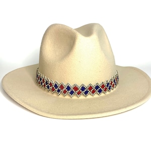 Red White & Blue Hat Band - Adjustable Hat Band - Beaded Hat Band - Western Hat Band - Hat Jewelry - Cowboy Hat Band - Rodeo Hat Band