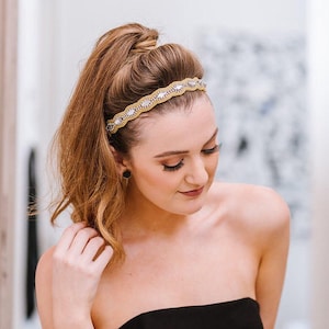 Gold Beaded Headband - Adjustable Headband - Handmade Hair Jewelry - Bridal Hair Accessory - Sparkling Headband - Luxury Headband - Hat Band