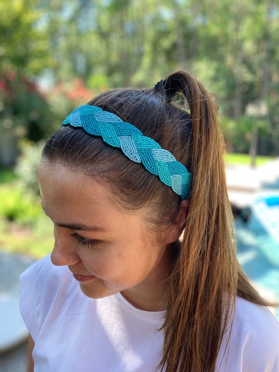 Turquoise Headband Blue Headband Adjustable Headband Beaded