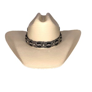 Silver Hat Band - Black Hat band - Beaded Hat Band - Cowboy Hat Band - Western Hat Band -  Womens Hat Bands - Hat Band - Adjustable Hat Band