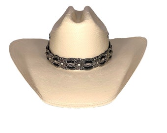 Silver Hat Band - Black Hat band - Beaded Hat Band - Cowboy Hat Band - Western Hat Band -  Womens Hat Bands - Hat Band - Adjustable Hat Band