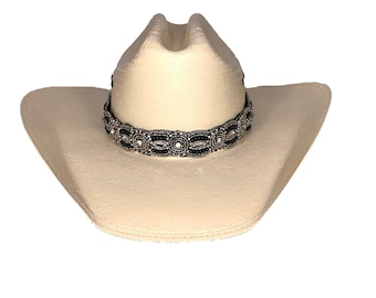 Silber Hutband - Schwarzes Hutband - Perlen Hutband - Cowboy Hutband - Western Hutband - Damen Hutbänder - Hutband - Verstellbares Hutband