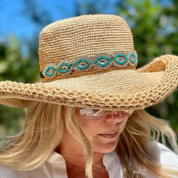 Turquoise Hat Band Crystal Hat Band Adjustable Hatband 