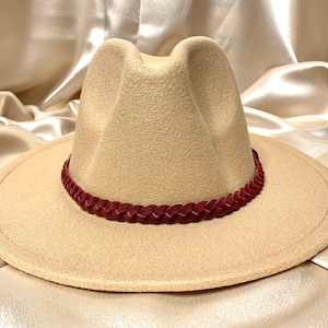 Burgundy Leather Braided Hat band - Burgundy Braided Hat band - Adjustable Hat band - Suede Hat band - Braided Leather Hat band - Boho Hat