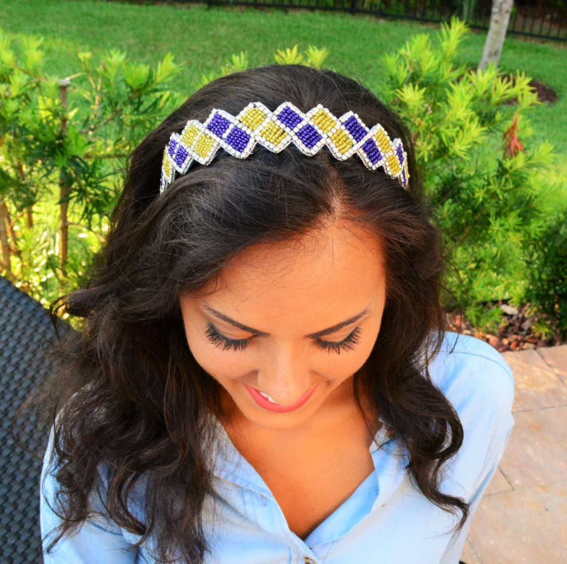 Beaded Headband Crystal Headband Purple & Gold Headband Etsy