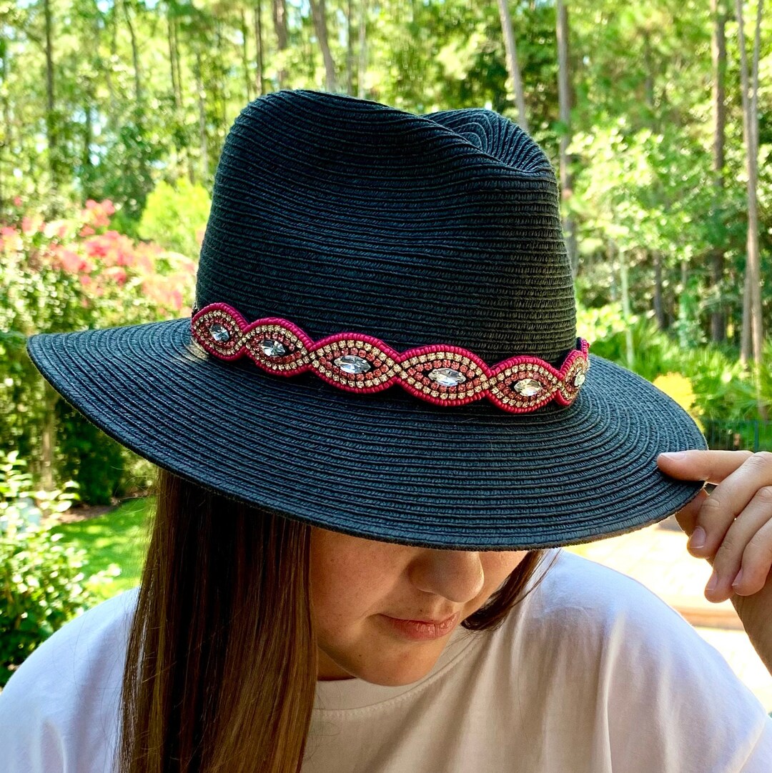 Pink Hat Band Beaded Pink Hat Band Crystal Hat Band Adjustable Hat Band