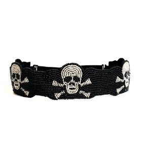Beaded Headband - Skull and Crossbones Headband - Halloween Headband - Pirate Headband - Headband - Adjustable Headband - Black Headband