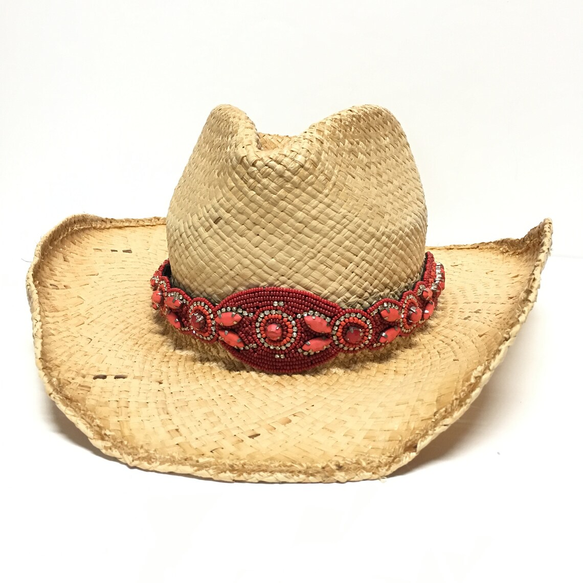 Red Hat Band Beaded Hat band Adjustable Hat Band Cowboy Etsy