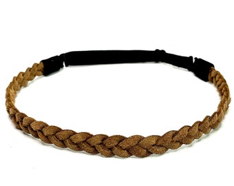 Brown Leather Braided Headband - Brown Braided Headband - Brown Hippy Headband - Suede Headband - Braided Leather Headband - Boho Headband