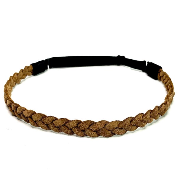 Brown Leather Braided Headband - Brown Braided Headband - Brown Hippy Headband - Suede Headband - Braided Leather Headband - Boho Headband