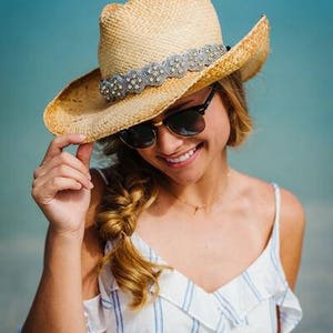 Crystal Hat Band - Adjustable Hat Band - Western Hat Band - Bridal Hat Band - Beaded Hat Band - Silver Hat Band - Cowboy Hat Band - Floral